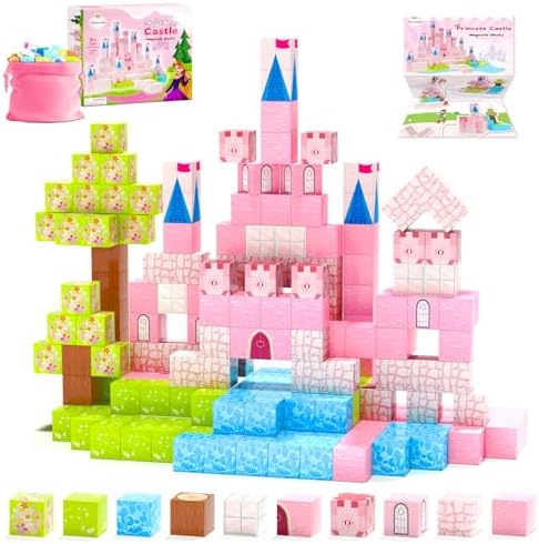 Hiwawind Updated Princess Magnetic Blocks for Girls, Princess Castle Magnetic Building Toys, STEM Montessori Sensory Toys for Toddlers 3-4 5-6 7-8, Creative Birthday Gifts for 3+ Year Old Girl by Hiwawind