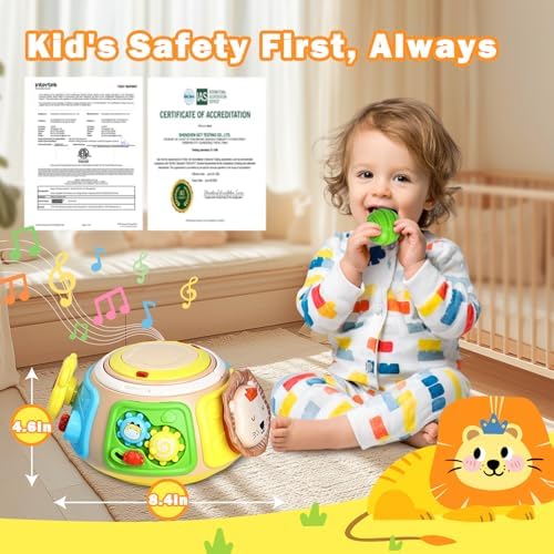 7-in-1 Activity Cube Drum Montessori Toys for Baby 18+ Months, Busy Toys for Toddlers with 9 Sensory Shape Blocks, Music & Light Educational Toys Christmas Birthday Gifts for Kids Boys Girls - Image 5