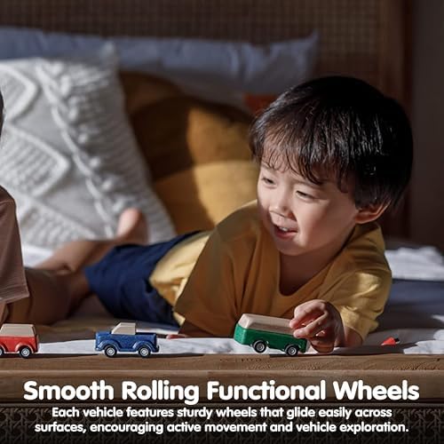 PlanToys® Car Set Wooden Montessori Vehicle Kids Indoor Outdoor Play Toy - Image 6