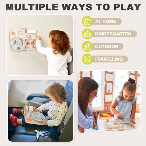 Vanplay Montessori Busy Board for Toddlers - Wooden Montessori Toys, Aesthetic Sensory Activity for Fine Motor Skills, Travel Busy Board Educational Sensory Toys for Boys and Girls - Image 5