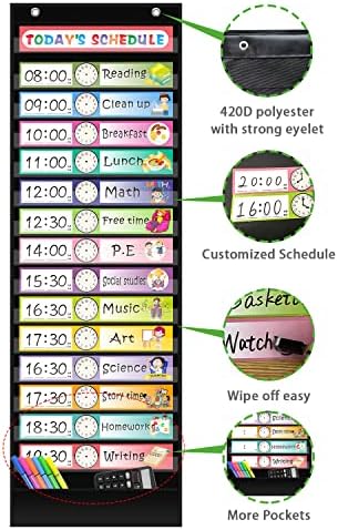 REGELETO 15+1 Pockets Daily Schedule Pocket Chart with 30 Pcs Double-Sided Reusable Cards, Scheduling Pocket Chart for Classroom Office Home School Activity(Black) - Image 5