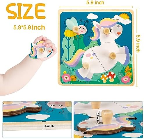 Chunky Wooden Puzzles for Toddlers 1-3: 4 PCS Animals Peg Puzzles Toys - Image 6
