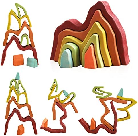 JETM·HH Wooden Rainbow Stacking Toy | House Bulding Block | Montessori Geometry Educational Stacking Game | Learning Educational Toys for Kids Baby Toddler（Volcano） by JETM%C2%B7HH