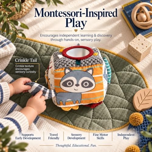 Baby Activity Cube Toy 8-in-1 for Babies 6-12 Months | Montessori Sensory Cube with Mirror, Teether, Crinkle Textures & Fine Motor Activities | Soft Busy Cube Toy for Toddler - Image 4