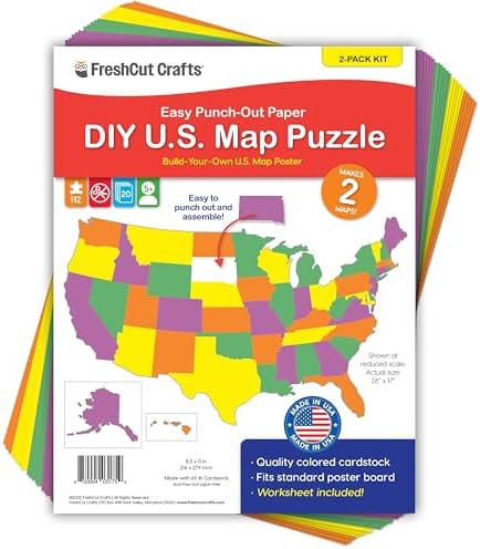 DIY US Map Puzzle, 112 Piece, Makes 2 Maps, 50 States by FreshCutCrafts