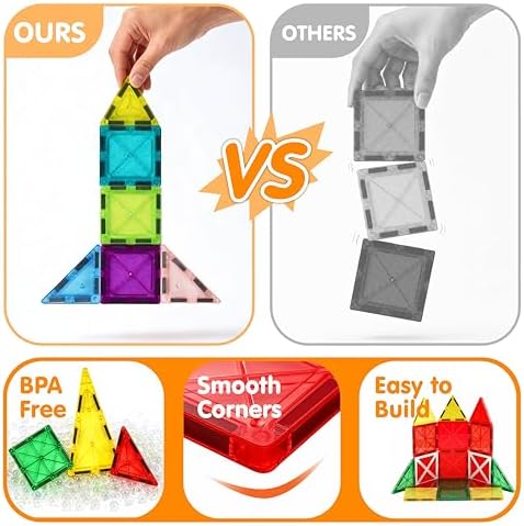 Mini Magnetic Tiles for Kids 43PCS Magnet Tiles Building Travel Toys for Toddlers Magnetiles with Case & Cars STEM Magnets Construction Tile Toy Set Ages 3-6 Boys Girls - Image 6