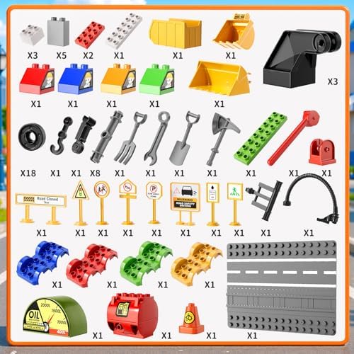 Toddlers Car Building Blocks Set, 72 Pcs Large Building Blocks, STEM Construction Toys Include Excavator,Bulldozer,Dump Truck,Road Traffic,Signs,Toys for 3 4 5 4 7 8 Year Old Boys Girls - Image 4