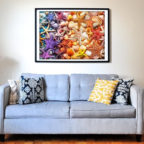 Think2Master Colorful Rainbow of Starfish & Seashells 1000 Pieces Large Format Jigsaw Puzzle for 13+, Teens, Adults & Families. Beautiful Vibrant Illustration Artwork Size: 26.8” X 18.9” - Image 4