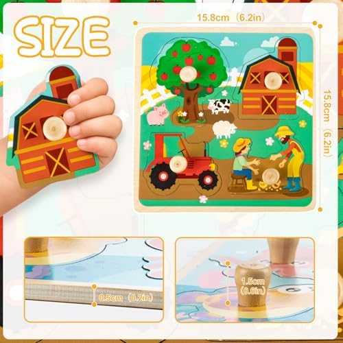 Wooden Toddler Puzzles - 4 Pcs Eco-Friendly Animal Patterns Jigsaw With Handles - Infant Kid Fine Motor Skill Learning Educational Montessori Toys for 1-3 Years Old - Image 6