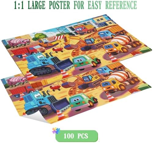 100 Piece Puzzles for Kids Ages 4-6 6-8 8-10, 100 Piece Construction Site Learning Educational Jigsaw Puzzles, Vehicle Kids Puzzles Ages 5-8 Gifts for Girls Boys - Every Piece is Unique - Image 3