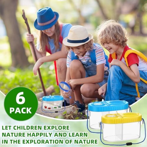 6 Pack Bug Catcher Kit for Kids Bulk Insect Habitat Viewer with Magnifying Glass Vents Portable Bug Collection Cage with Lanyard Nature Outdoor Explorer Set for Boys Girls Birthday Gift(Yellow，Blue) - Image 6