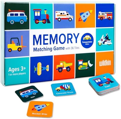 Wildkin Memory Matching Game – 18 Educational Pairs for Toddlers & Preschool - Transportation by Wildkin