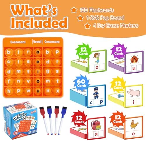 Torlam CVC Word games Phonics Games Sight Words Flash Cards, Spelling Reading Learning Flashcards, Speech Therapy Toy Preschool Kindergarten Classroom Learning Activities Must Have Homeschool Supplies - Image 7