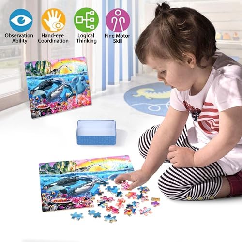 LELEMON Puzzles for Kids Ages 4-6,Underwater World 100 Piece Puzzles for Kids Ages 4-8 in a Metal Box, Educational Jigsaw Puzzles 100 Piece Puzzle Games Puzzle Toys for Girls and Boys - Image 3