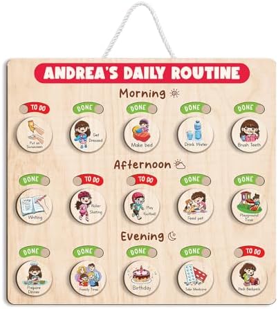 Wooden Chore Chart for Boys, Daily Routine Chart for Kids, Visual Schedule, Chore Reward Chart, Bedtime Morning Routine Chart for Toddlers (07) by LilaLand