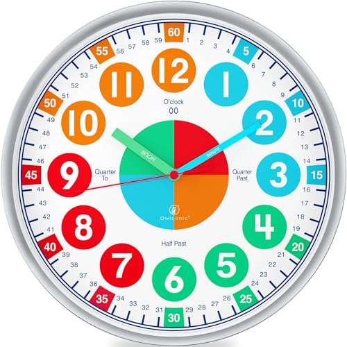 OWLCONIC Kids Teaching Clock - Learning Clock, Silent 10in, Classroom Decor by OWLCONIC