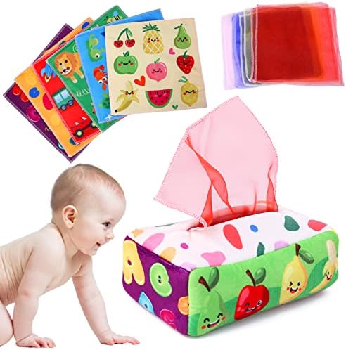 YOGINGO Baby Toys 6 to 12 Months - Tissue Box Toy Montessori for Babies 6-12 Months, Soft Stuffed High Contrast Crinkle Infant Sensory Toys, Boys&Girls Kids Early Learning Gifts by YOGINGO