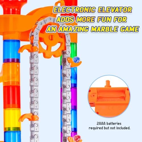 247Pcs Marble Run with Motorized Elevator, Construction Building Blocks Toys with 30 Glass Marbles and 30 Glow in The Dark Marbles, STEM Gifts for Boys and Girls - Image 2