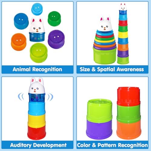 WEEJOYGAM Baby Stacking Cups, Nesting Stacking Toys for Toddlers 1-3 Montessori Toys for 1 Year Old Gift, Kid Water Bath Toys for Babies 6-12 Months Developmental Cause and Effect Color Sorting Blocks - Image 4