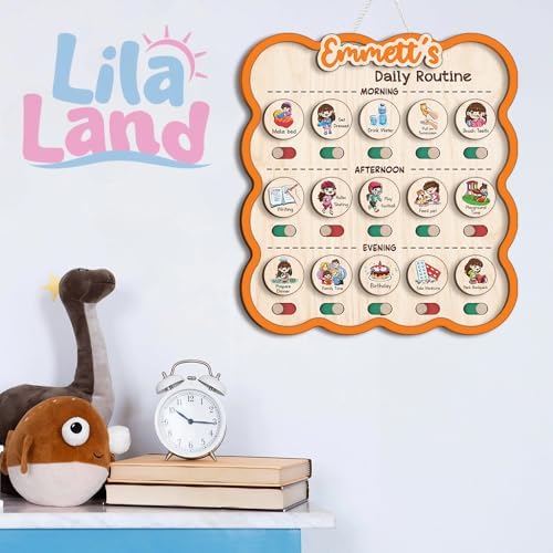 Personalized Wooden Chore Chart for Kids, Daily Routine Chart for Toddlers, Visual Schedule for Kids Age 3-5, Morning Bedtime Routine for Girls (06) - Image 3
