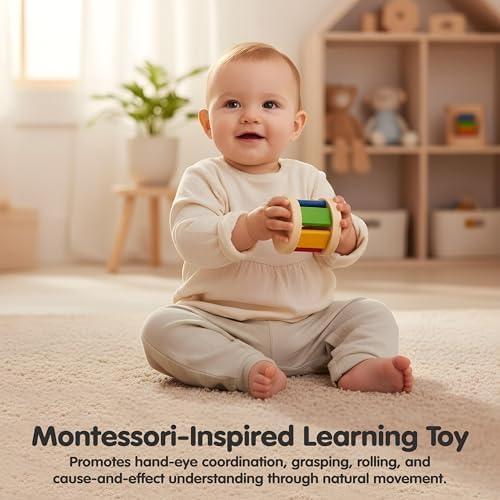 PlanToys® Wooden Roller Rattle for Babies, Montessori Sensory Sound Toy - Image 6