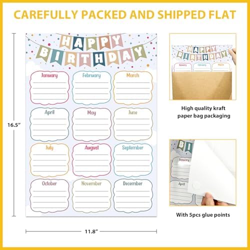 BIZIBAFF Birthday Chart for Classroom - Boho Happy Birthday Poster Reusable Birthday Calendar Laminated Class Birthday Chart Bulletin Board Decorations Back to School Teacher Supplies - Image 5