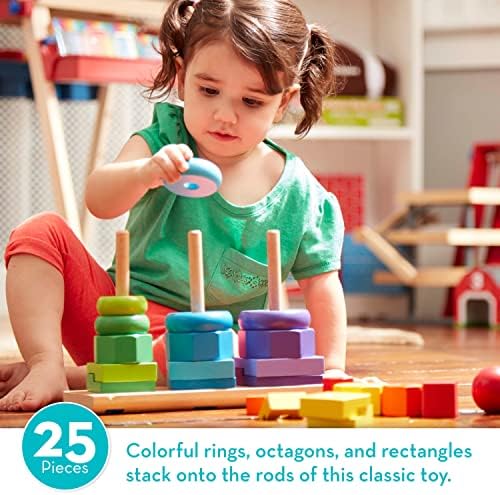 Melissa & Doug Geometric Stacker - Wooden Educational Toy & Deluxe Pounding Bench Wooden Toy with Mallet - Image 6