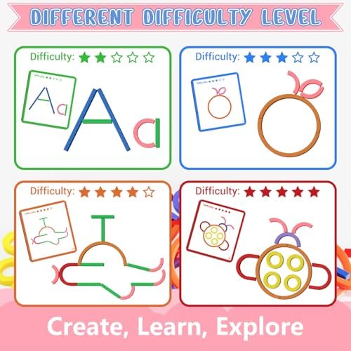 STEM Toys for Creative Learning Sticks & Rings Shape Building Blocks 160PCS Pattern Blocks Puzzle Educational Resources Montessori Toys for Preschool and Kindergarten Girls and Boys Ages 5+ - Image 5