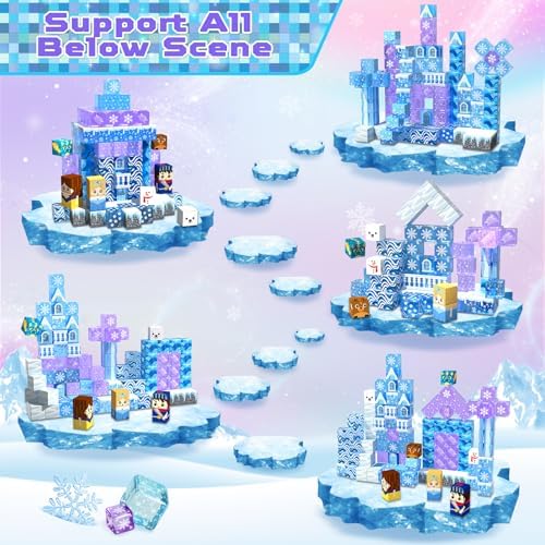 Magnetic Blocks - 100Pcs 0.8in Magnetic Building Block for Kids Ages 4-8, Transparent Magnet Block Blue Princess Castle, Frozen Magnetic Cubes Tiles Princess Toy for Girl 3 4 5 6 7 8-12 Birthday Gift - Image 4