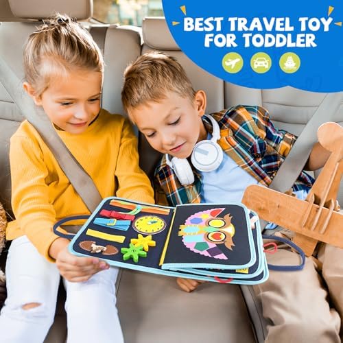 Toddler Busy Board, Montessori Sensory Toys for Boys, 3-8 Year Old Girl Toddler Travel Toys, Educational Learning Activities Board for Motor Skills, Birthday Gifts for Airplane Car, Pink - Image 6