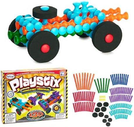 POPULAR PLAYTHINGS Playstix Vehicle Set, 130 Piece, Building Sticks Kit by PopularPlaythings