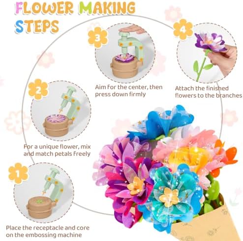 Fabric Flower Bouquets Toys,DIY Craft Kits for Kids,Arts and Crafts Toy for 3+ Year Old Girls,Flowers Market Toy,Build Your Flower Bouquet,Educational Preschool Learning Toys for Birthday,Christmas - Image 3