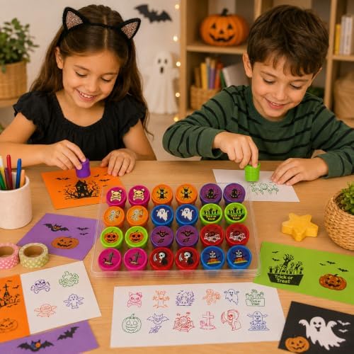 Cinrobiye 24 Pcs Halloween Stampers Party Favor Set, Cute Trick or Treat Stamps for Kids Halloween Party, Classroom Rewards, Goody Bag Fillers, Spooky Party Supplies - Image 6