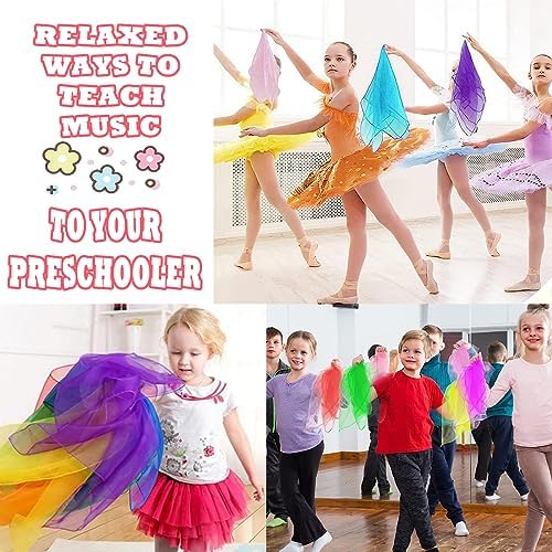 CCINEE 12Pcs Dance Scarves for Kids, Play Music and Movement Square Silk Tricks Scarves for Children at Juggling, Rhythm Band Activities(12 Colors) - Image 6