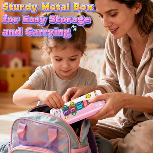 ORZbb Mini Magnetic Tiles Toddler Travel Essentials Set with Case, Magnetic Blocks Building Montessori Educational Learning Sensory Preschool Toys for 3+ Year Old Boys Girls Birthday Gifts - Image 2