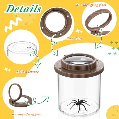 Skylety 2 Pieces Bug Jars Insect Viewer Catcher Bug Magnifying Insect Cage Container for Kids Children Science Nature Exploration Tool(Brown) - Image 3