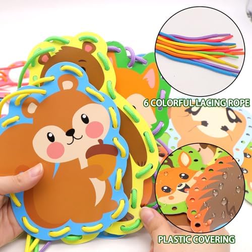 Omlisca Woodland Animals Lacing Cards for Kids 12 Pack Forest Animals Sewing Cards Owl Fox Bear Woodland Theme Party Decor Arts and Crafts Gifts for Toddler Preschool Developing Imagination Supplies - Image 5