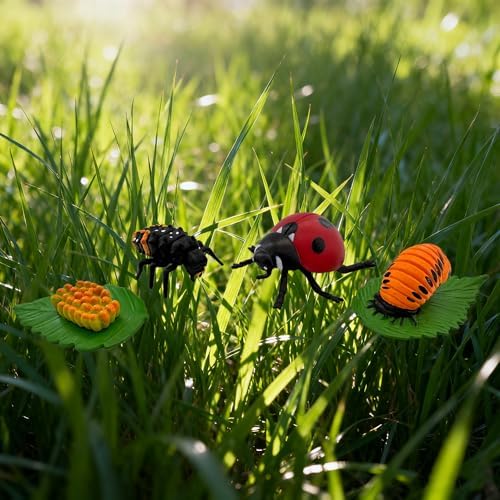 Montessori Life Cycle Animal Figures with Flash Cards, Lifelike Animal Growth Cycle Biological Model Set (Ladybug) - Image 4