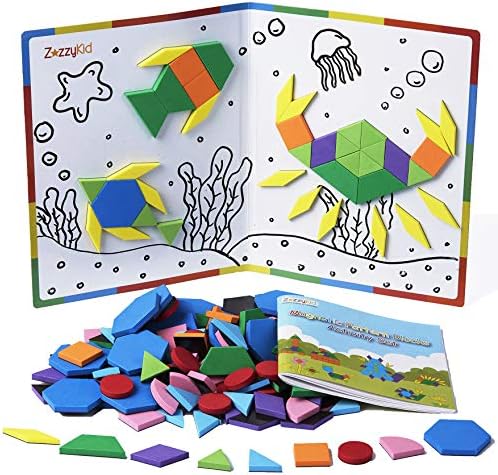 ZazzyKid Kids Magnetic Pattern Blocks Set: 216 PCS Geometric Shape Puzzles Tangram - STEM by ZazzyKid