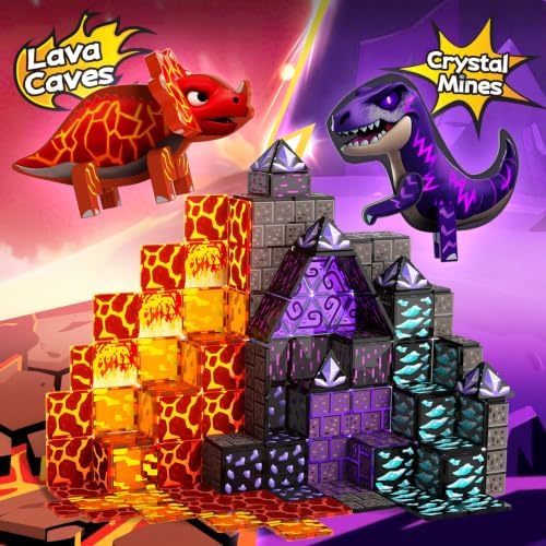 GobiDex Magnetic Tiles Lava & Cave Dinosaur Toys for Kids 3-5 5-7 - Image 2