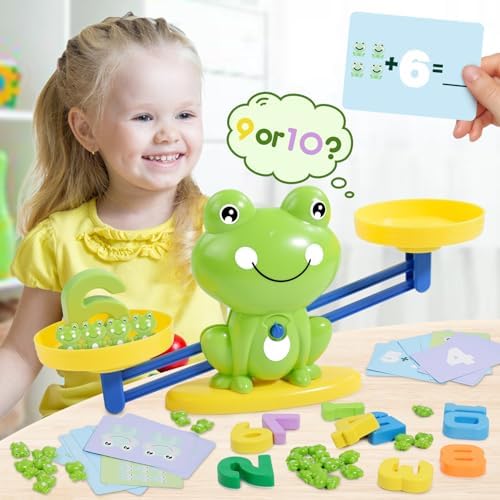 BAKAM Frog Balance Scale Toy, Number Counting Blocks Games, Montessori Math Games for Kids 5-7, Preschool Kindergarten Learning Activities, STEM Educational Toys for 3+ Year Old - Image 2