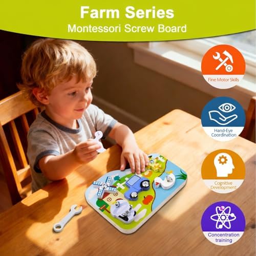 Wooden Montessori Farm Screwdriver Board, 16-Piece Toy for Kids Ages 3+ - Image 3
