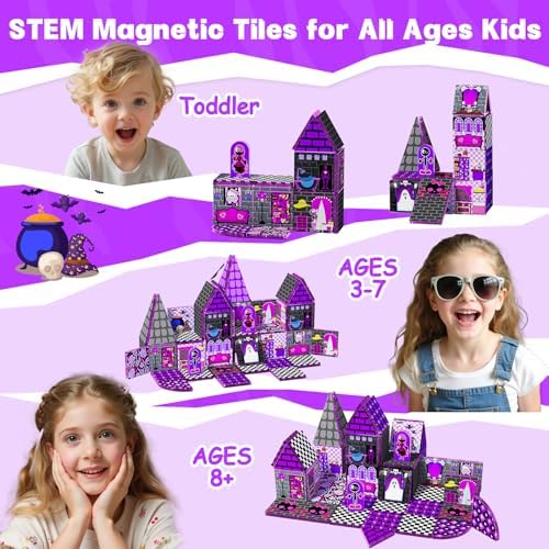 Magnetic Tiles 52PCS, Magnetic Building Blocks STEM Montessori Toys, Preschool Classroom Must Haves, Toddler Sensory Educational Toys for Kids Ages 3-12, Christmas Birthday Gift for Boys Girls(PURPLE) - Image 5