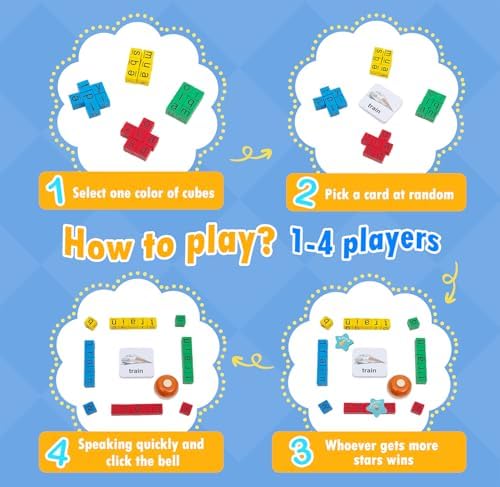 Word Race Cube Game, 60PCS 120 First Words, Wooden Alphabet Letter Blocks Phonics Matching Games for Kids Ages 3-8 - Image 6