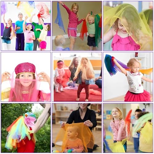 Juggling Scarves, Dance Scarves for Kids Play 12 PCS Square Silk Scarf Music Performance Props for Toddlers Children - Image 7