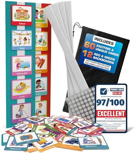 Premium 60 pcs Visual Schedule for Kids with Autism12 bords Black Bag Reward Chart Chore Bedtime Routine Toddlers Timetable Autistic Children Wall Planner Daily ADHD at Home School Learning Materials by Unknown