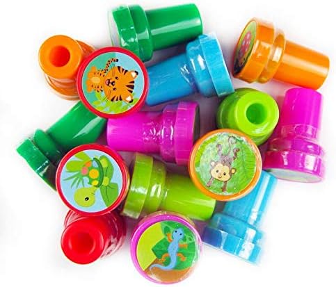 TINYMILLS 24 Pcs Rainforest Animals Assorted Stamps for Kids Self Ink Stamps Animal Birthday Party, Animals Party Favors, Goody Bag Filler Treats, Classroom Rewards Carnival Prizes