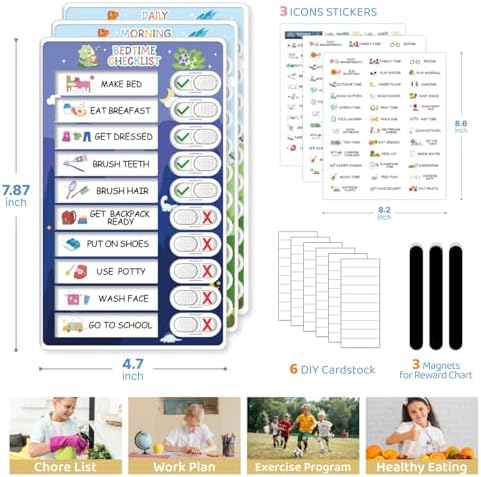 3 in 1 Bedtime/Morning/Daily Routine Chart for Kids, Magnetic Chore Chart for Kids with Cute Chore Stickers, Visual Schedule for Kids with Autism, Cute to Do List Checklist for Kids - Image 6