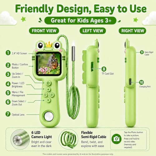 Toy Borescope Camera for Kids - STEM Science Educational Toy for 4 5 6 7 8 9 10 Years Old Kids Birthday Gift, 2.4‘’ Kid Scope Camera for Outdoor Adventures & Nature Discovery (Green) - Image 5