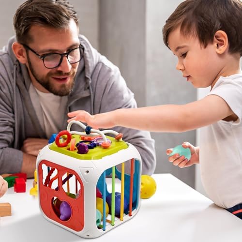 AiTuiTui Multifunction Baby Sensory Montessori Activity Cube Toys, Shape Sorter Early Learning Educational Interactive Toys for Infant Toddlers Boy Girl, Birthday Gifts Easter Basket Stuffers - Image 2